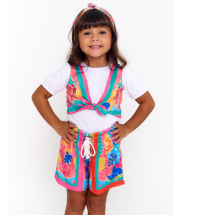 Short Infantil Menina Estampa As Cores do Verão - Tam. 2 a 12 anos - Rosa e Azul