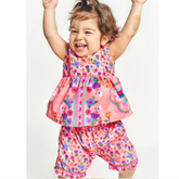 Conjunto Infantil Bebê Menina Bata + Bermuda Estampa Jardim de Asas – Tam. 3 a 12 meses – Laranja