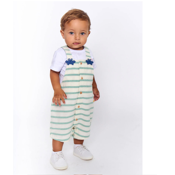 Jardineira Infantil Bebê Menino Estampa Crab Crab - Tam. 3 a 18 meses - Branco