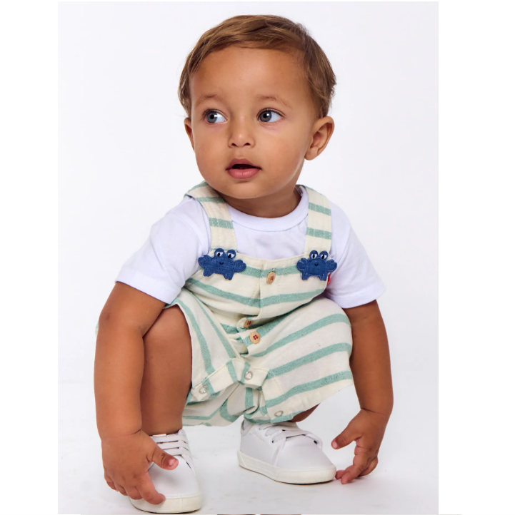 Jardineira Infantil Bebê Menino Estampa Crab Crab - Tam. 3 a 18 meses - Branco
