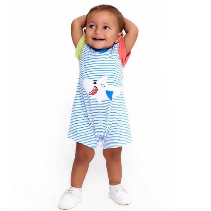 Pimpão Infantil Bebê Menino Estampa Ataque de Estilo - Tam. 3 a 18 meses - Branco e Azul