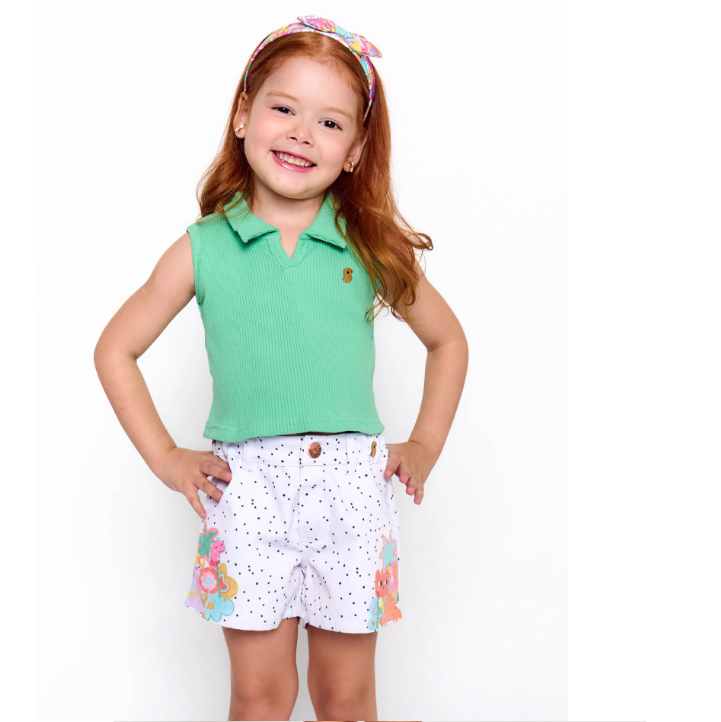 Regata Infantil Menina Estampa Fofossauras de Férias - Tam. 2 a 12 anos - Rosa e Verde