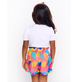 Short Infantil Menina Estampa As Cores do Verão - Tam. 2 a 12 anos - Rosa e Azul