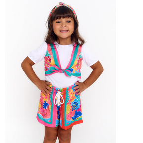Short Infantil Menina Estampa As Cores do Verão - Tam. 2 a 12 anos - Rosa e Azul
