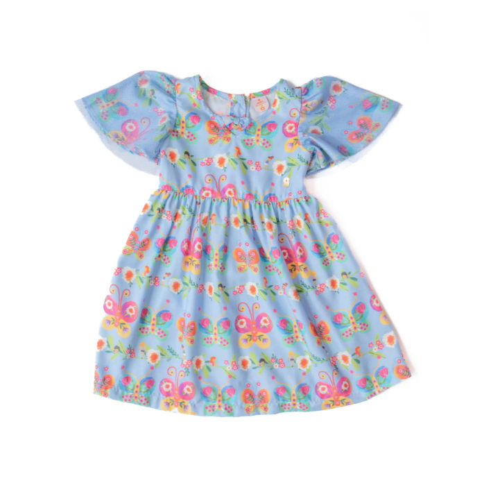 Vestido Infantil Estampa Borbojardim - Tam. 2 a 12 anos - Glacial