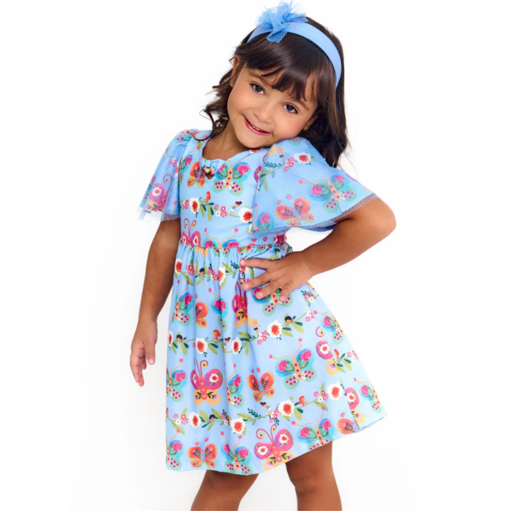 Vestido Infantil Estampa Borbojardim - Tam. 2 a 12 anos - Glacial