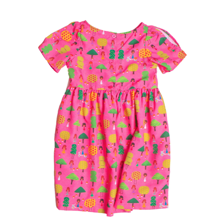 Vestido Infantil Estampa Jantar no Jardim - Tam. 2 a 12 anos - Rosa